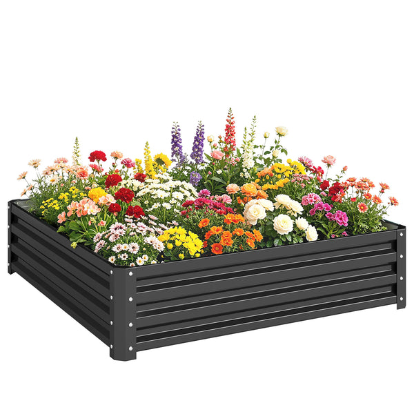Raised Garden Bed, Galvanised Steel Planter for Flowers & Vegetables, Grey