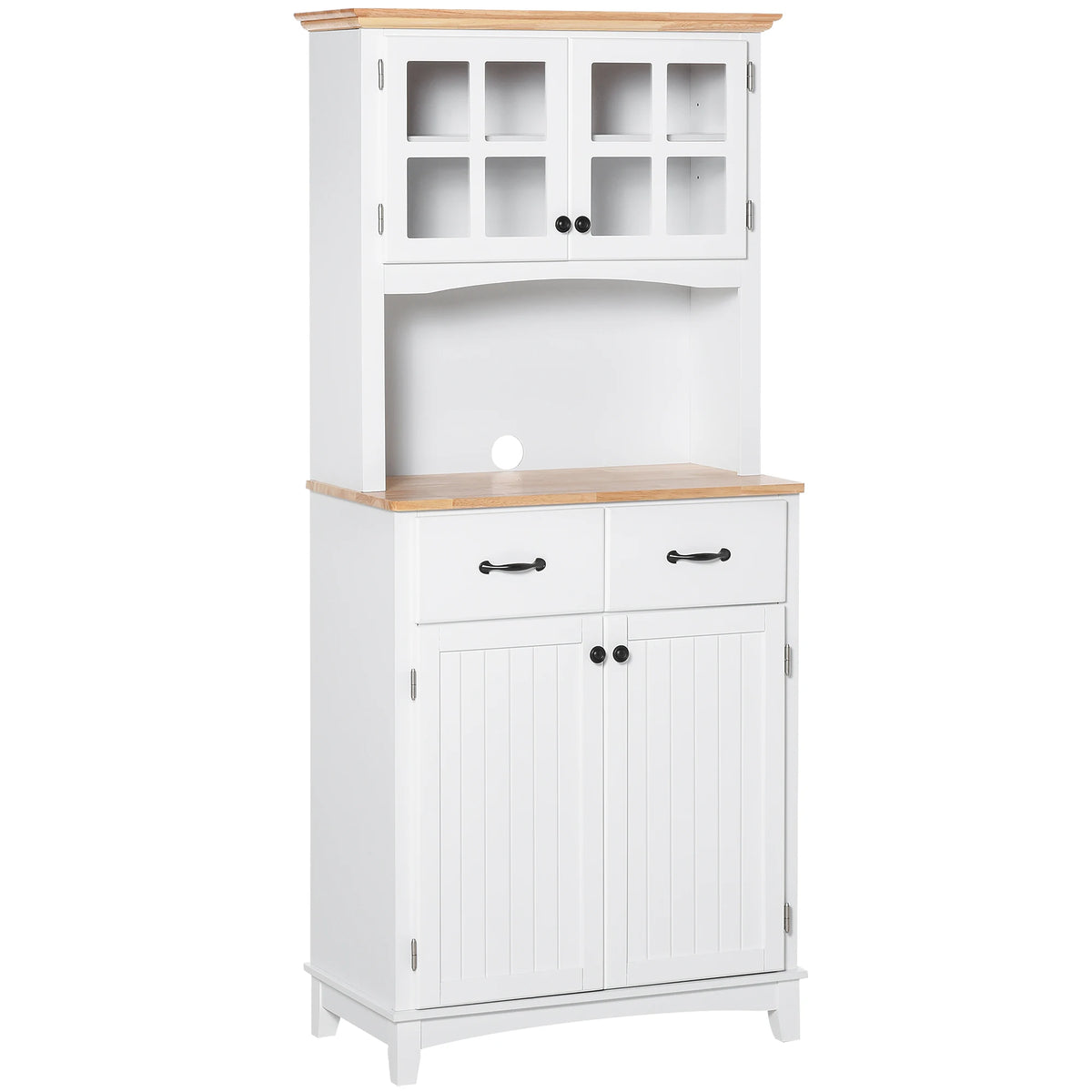 Kitchen Storage Cabinet with Glass Door and Microwave Counter, 74 x 40 x 172 cm, White