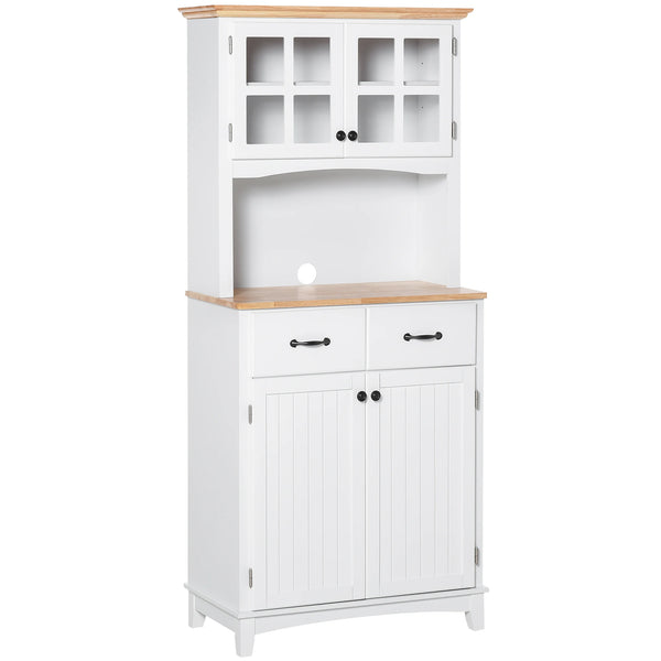 Kitchen Storage Cabinet with Glass Door and Microwave Counter, 74 x 40 x 172 cm, White