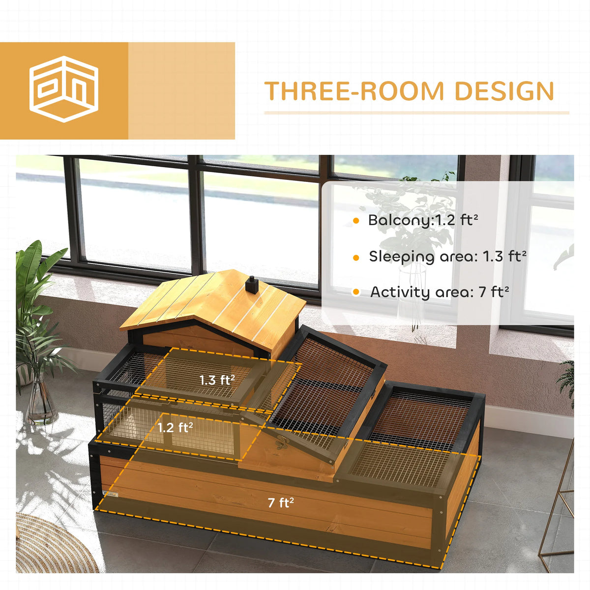 Wooden Tortoise House, Indoor Outdoor with Balcony, Tray, Openable Roof