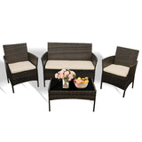 4 Piece Rattan Garden Furniture Set Sofa 2 Armchairs Coffee Table Cushions UV Resistant for Patio Outdoor