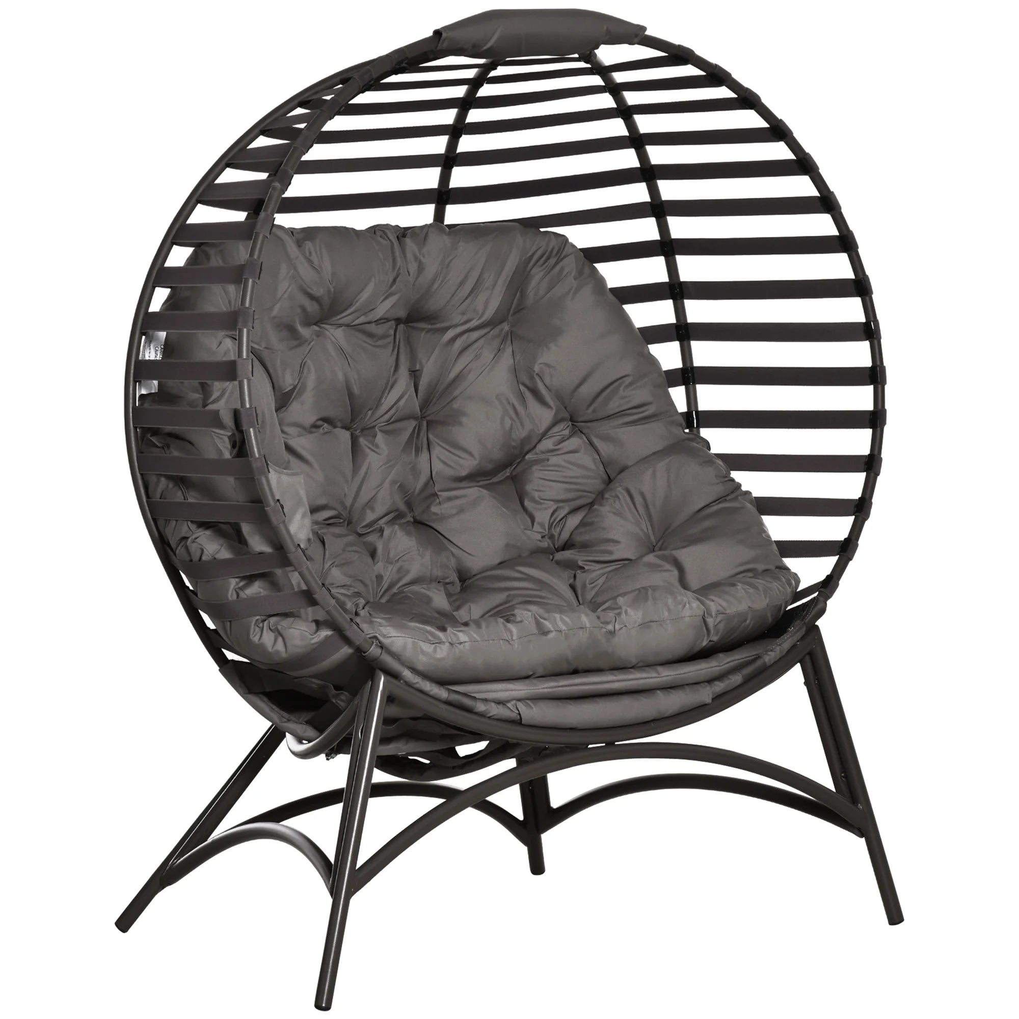 Single Seater Egg Chair with Soft Cushion, Side Pocket, Foldable Design and Four-Leg Steel Base