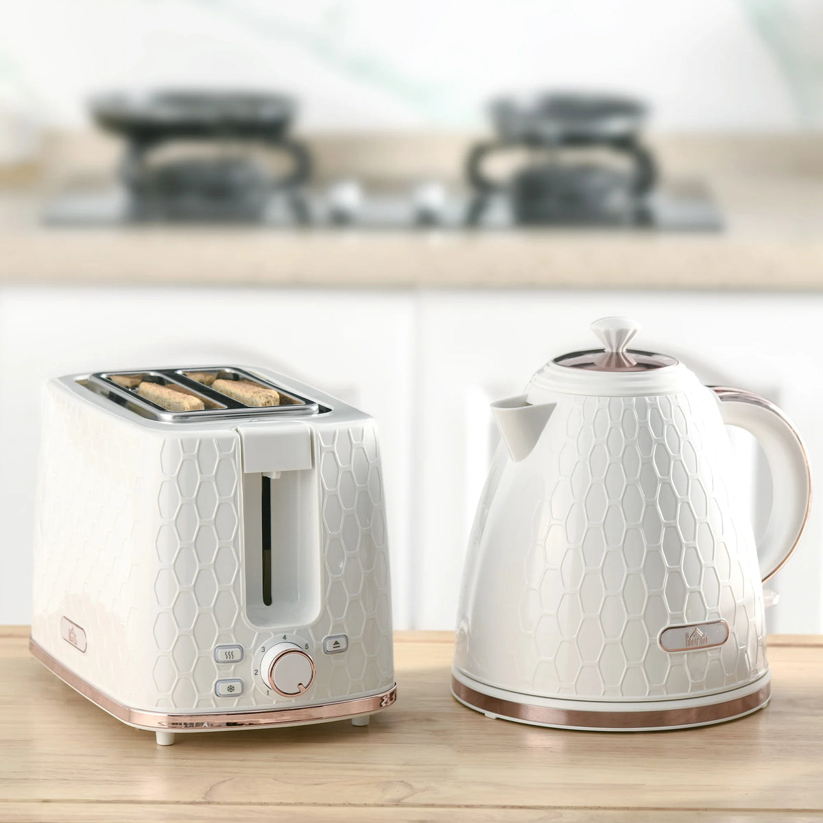 1.7L 3000W Fast Boil Kettle and 930W 2 Slice Toaster Set w/ Auto Shut Off White