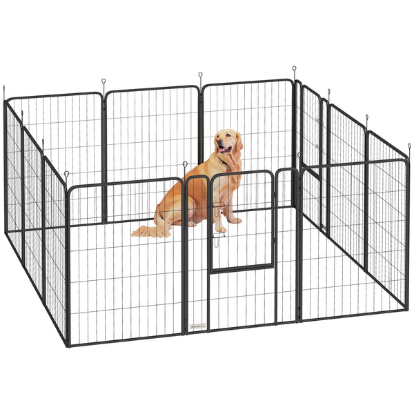 12-Panel Dog Pen for Large Dogs, 100cm High, Black