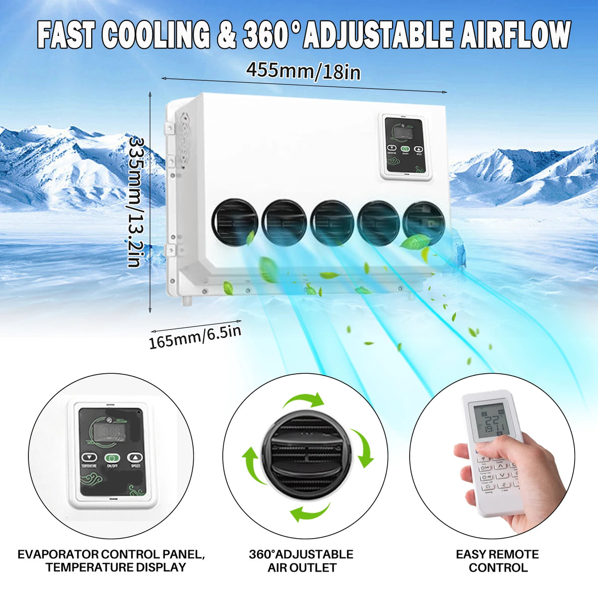 10500 BTU 12V Parking Air Conditioner Split Type for Truck Van Campervan Tractor RV Cab Rooftop or Wall Mount