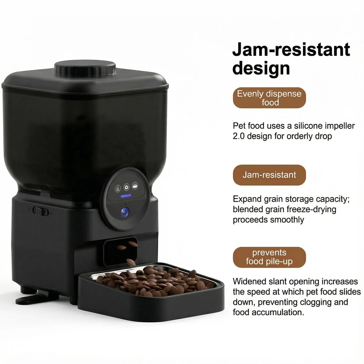 6.5L Automatic Cat Feeder with Camera WiFi App Control Rechargeable Battery Stainless Steel Bowl