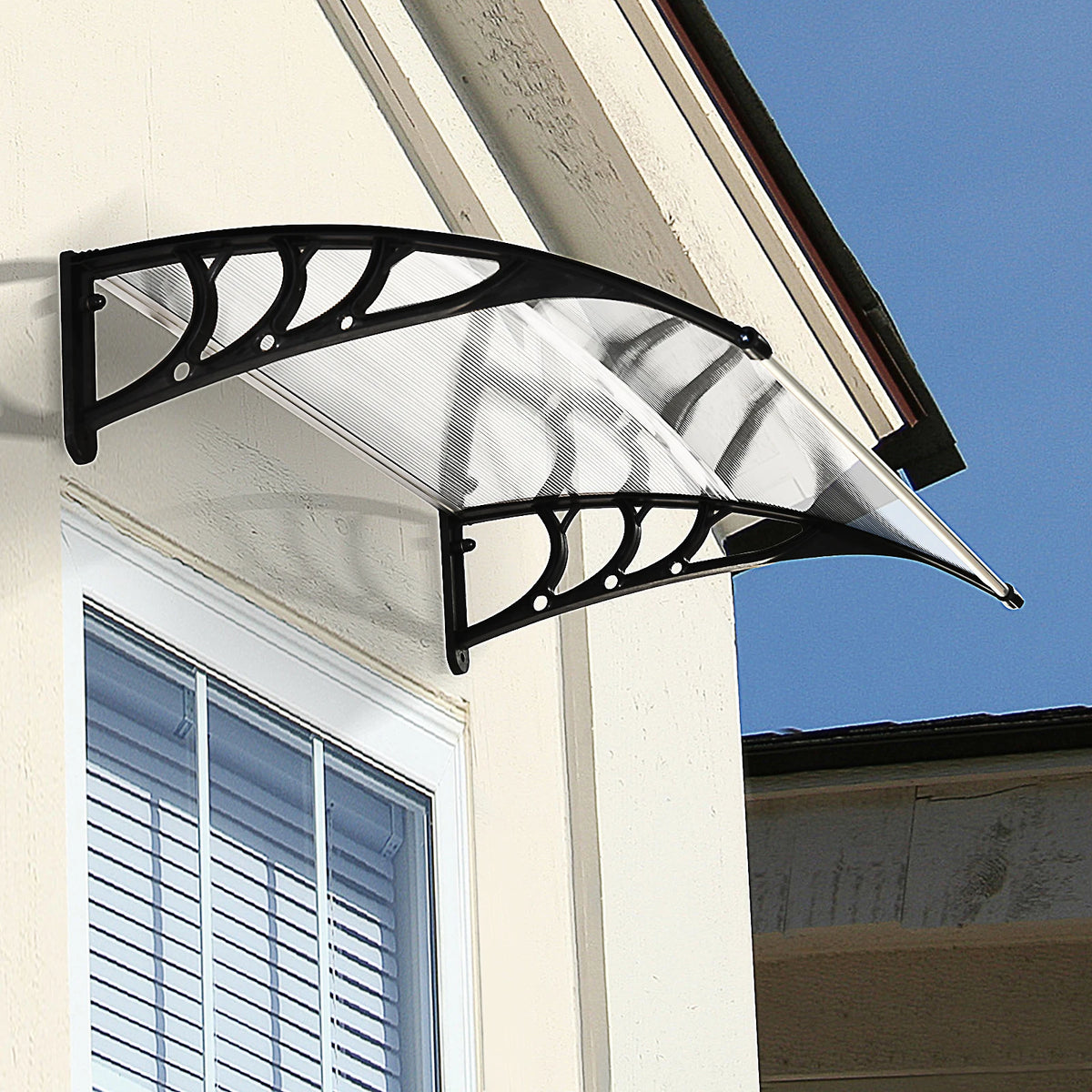 Curved Window Canopy, Aluminium Polycarbonate Awning, 120x75cm, White