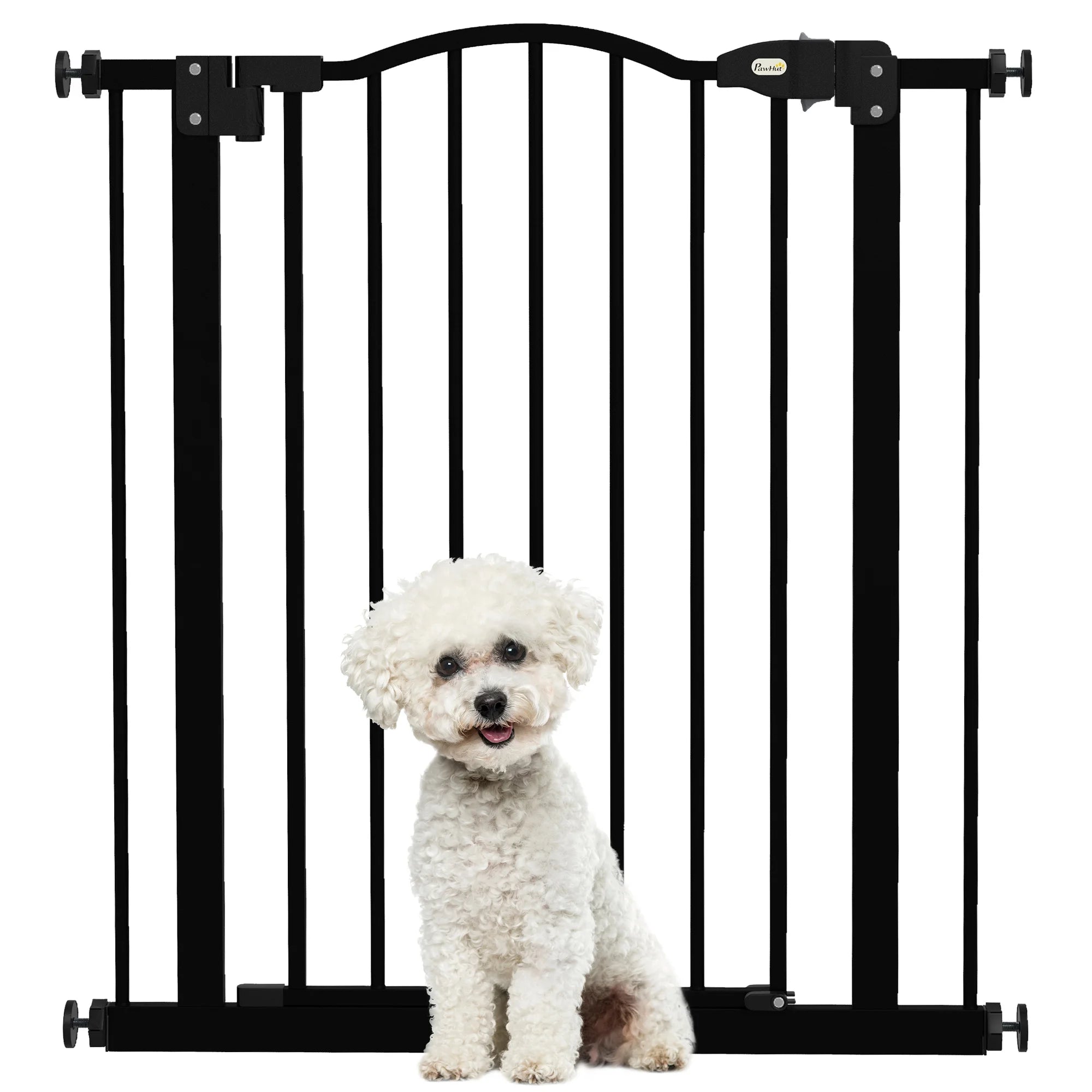 Adjustable Metal Pet Safety Gate with Auto-Close Door Double Lock for Dogs Cats Doorways Stairs 74-100cm Black