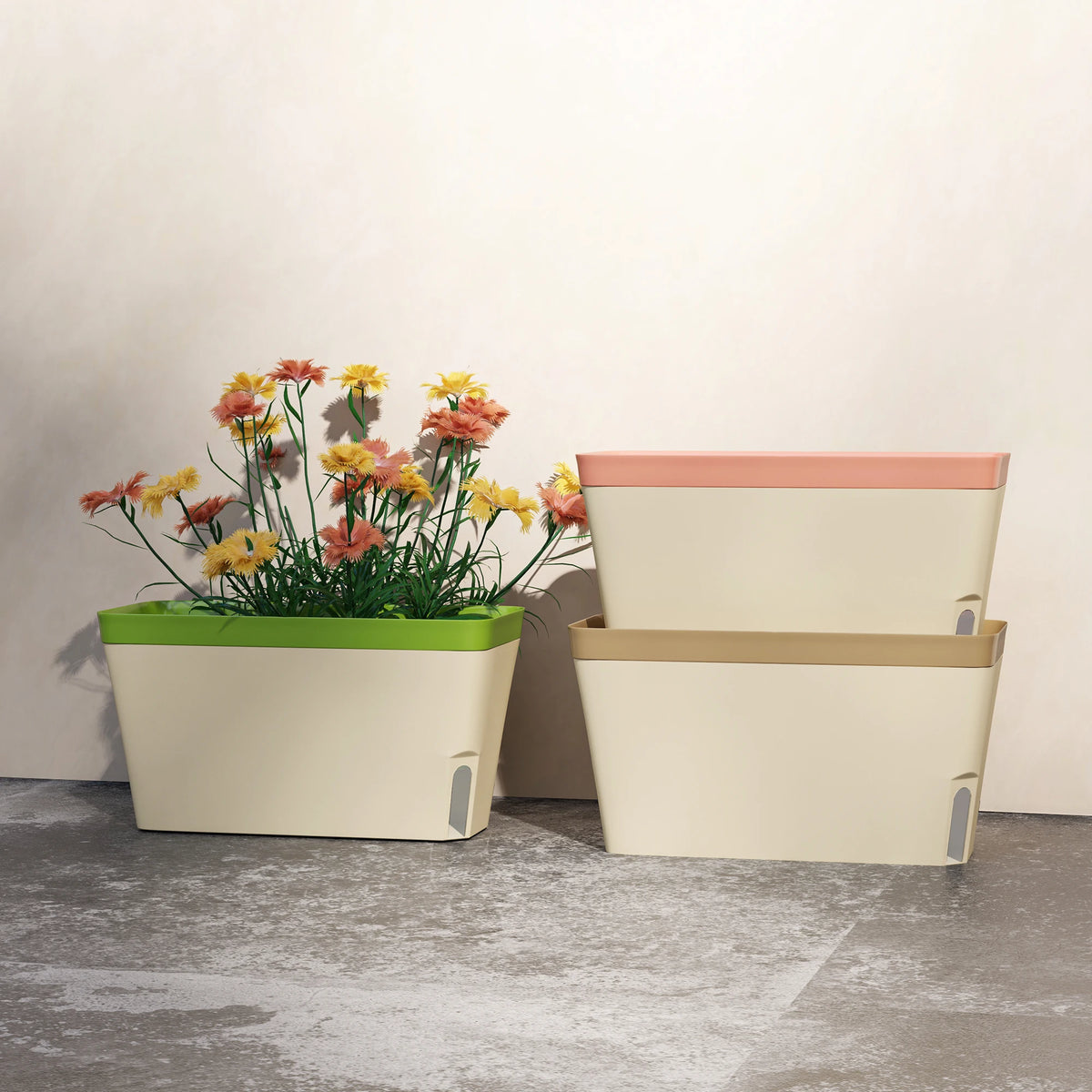 Set of 3 Self-Watering Outdoor Plant Pots with Visual Water Level Window