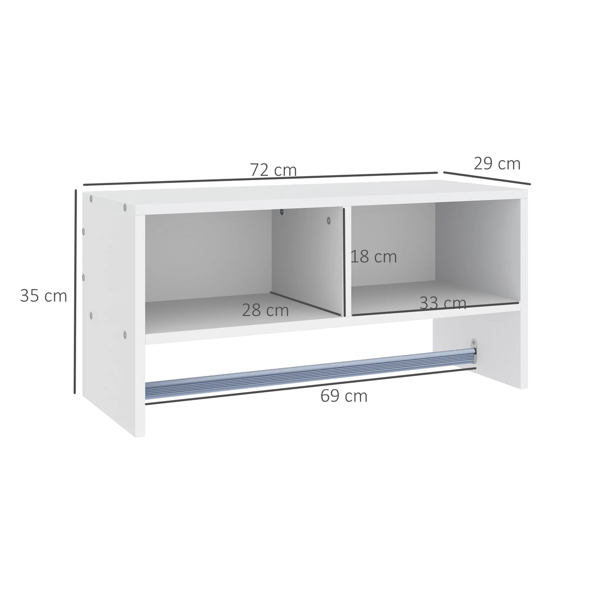 Wall Mounted Coat Rack with Clothes Rail and 2 Shelves Melamine Particle Board Water Resistant E1 White