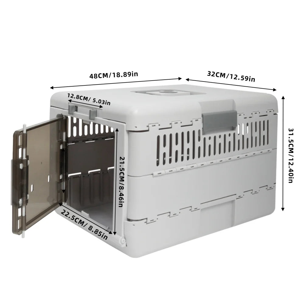 Foldable Hard Pet Carrier Box Lockable Travel Crate for Cats and Small Dogs 48x32x31.5cm Grey