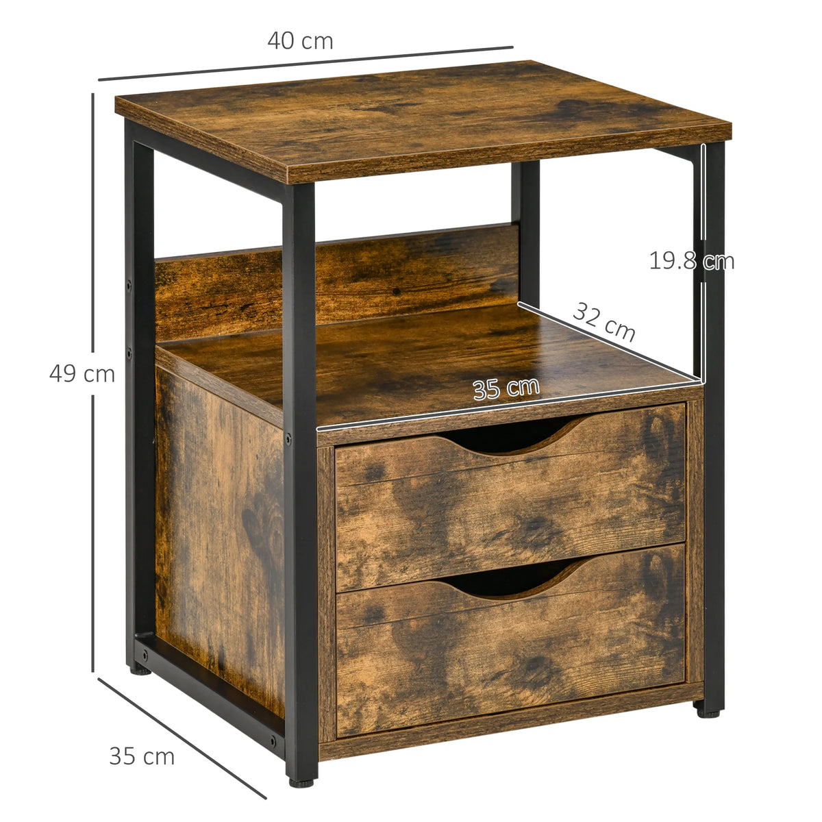 End Table Bedside Desk Slim Storage Cabinet with Shelf, Rustic Brown
