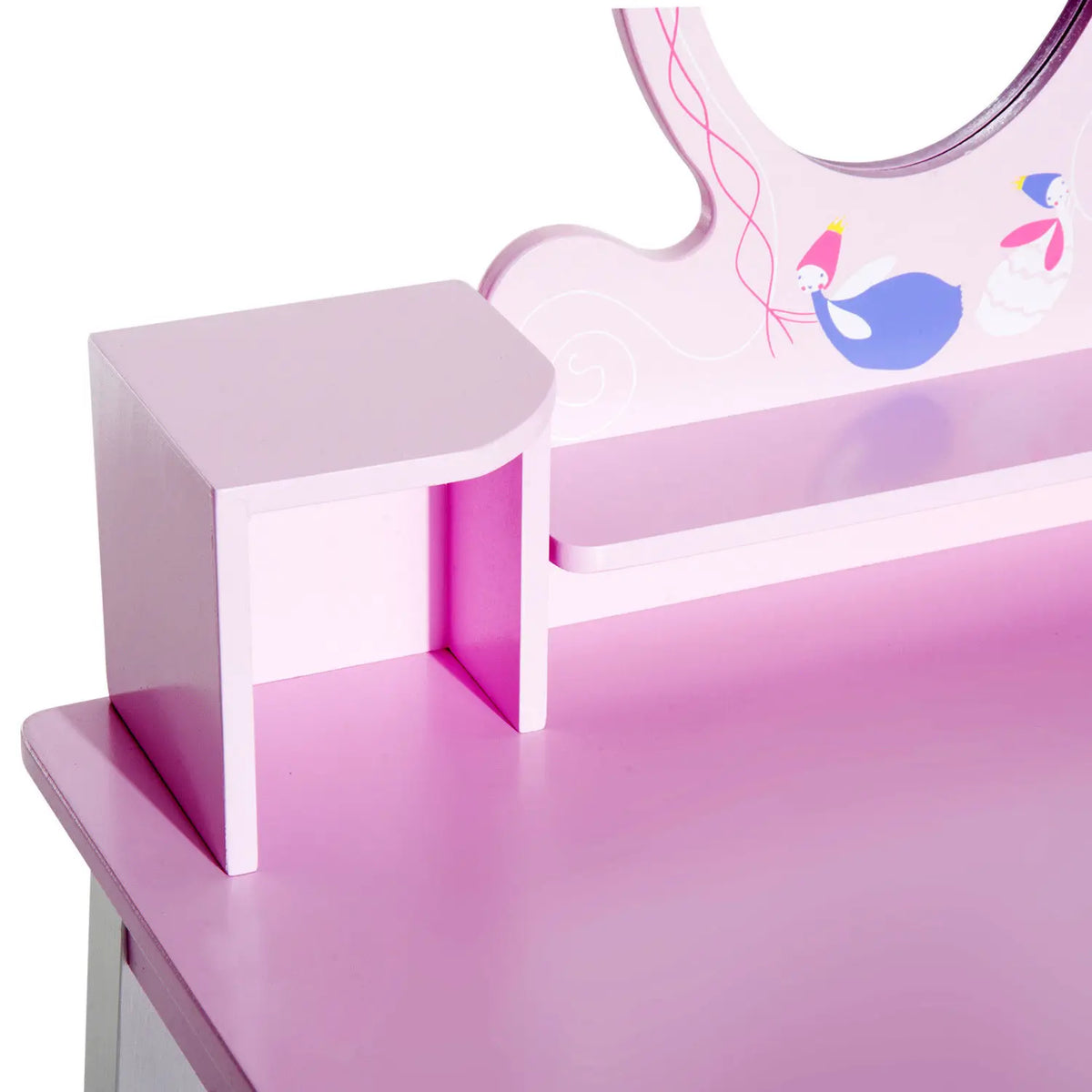 Kids Wooden Dressing Table and Stool with Mirror Pine Wood and MDF Toddler Vanity Set Pink and White