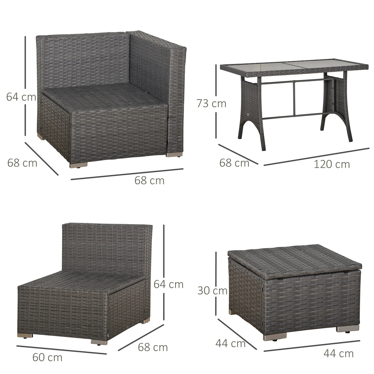 10 Piece Rattan Garden Furniture Set with Table, Stools and Cushions, Dark Grey