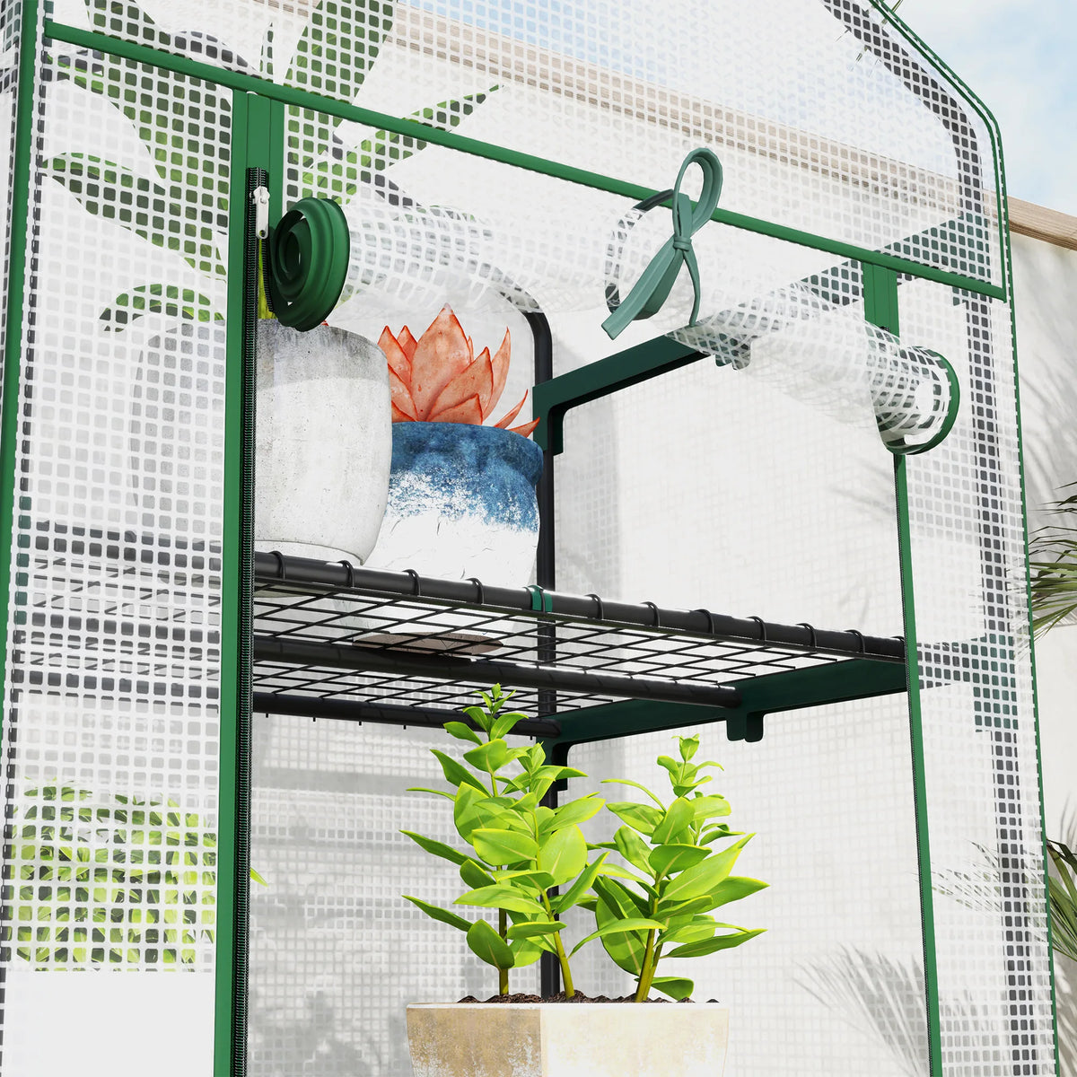 Portable Mini Greenhouse with 5 Wire Shelves and Roll-Up Door, 193cm