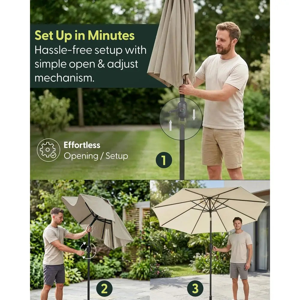 2.7m Tilting Garden Parasol with Crank and Protective Cover, UPF 50, Cream