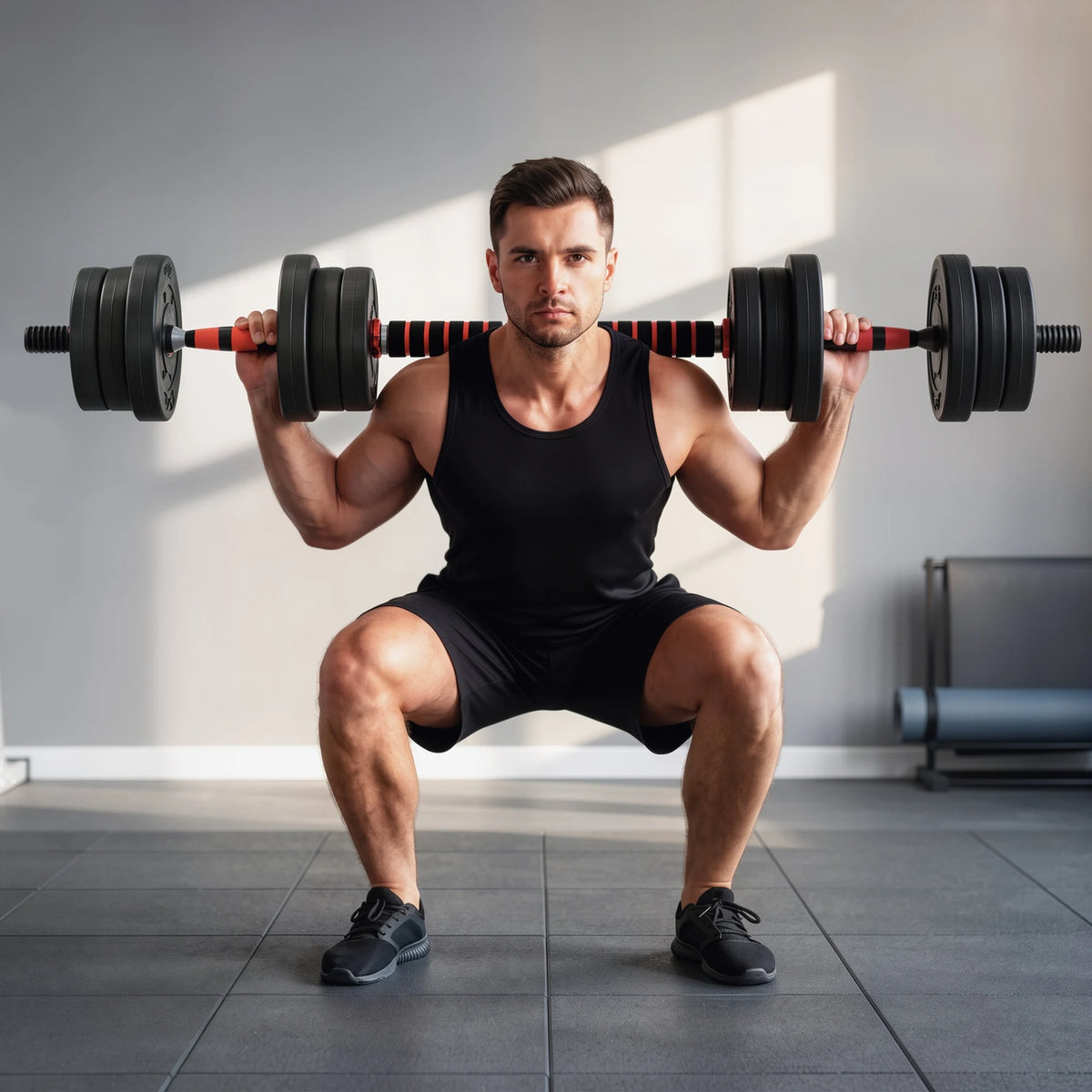 20kg Adjustable 2-in-1 Dumbbell and Barbell Weight Set, Black