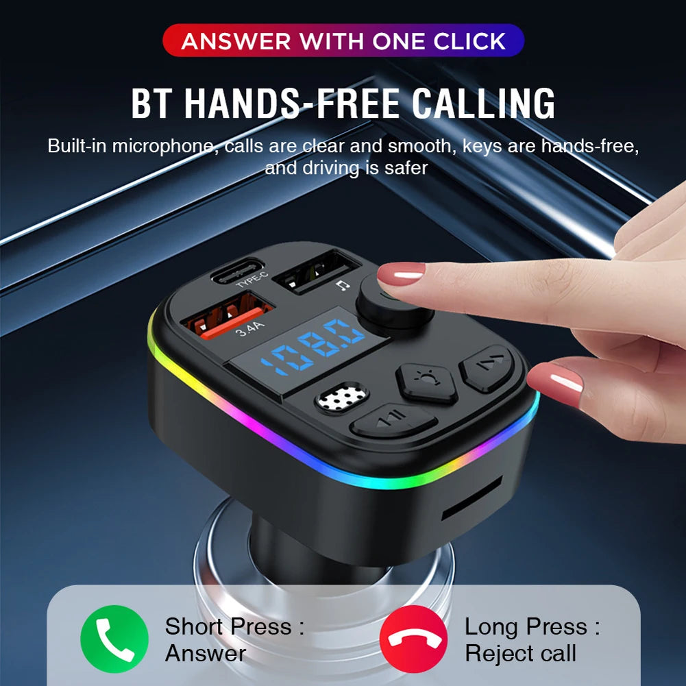 West Biking Bluetooth 5.3 FM Transmitter | Hands-Free Car Kit with MP3 Player & Phone Charger