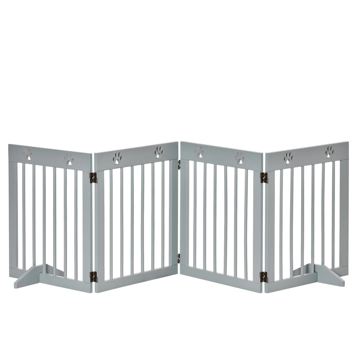 Freestanding Pet Gate, 4 Panel Folding Wooden Dog Barrier with Support Feet