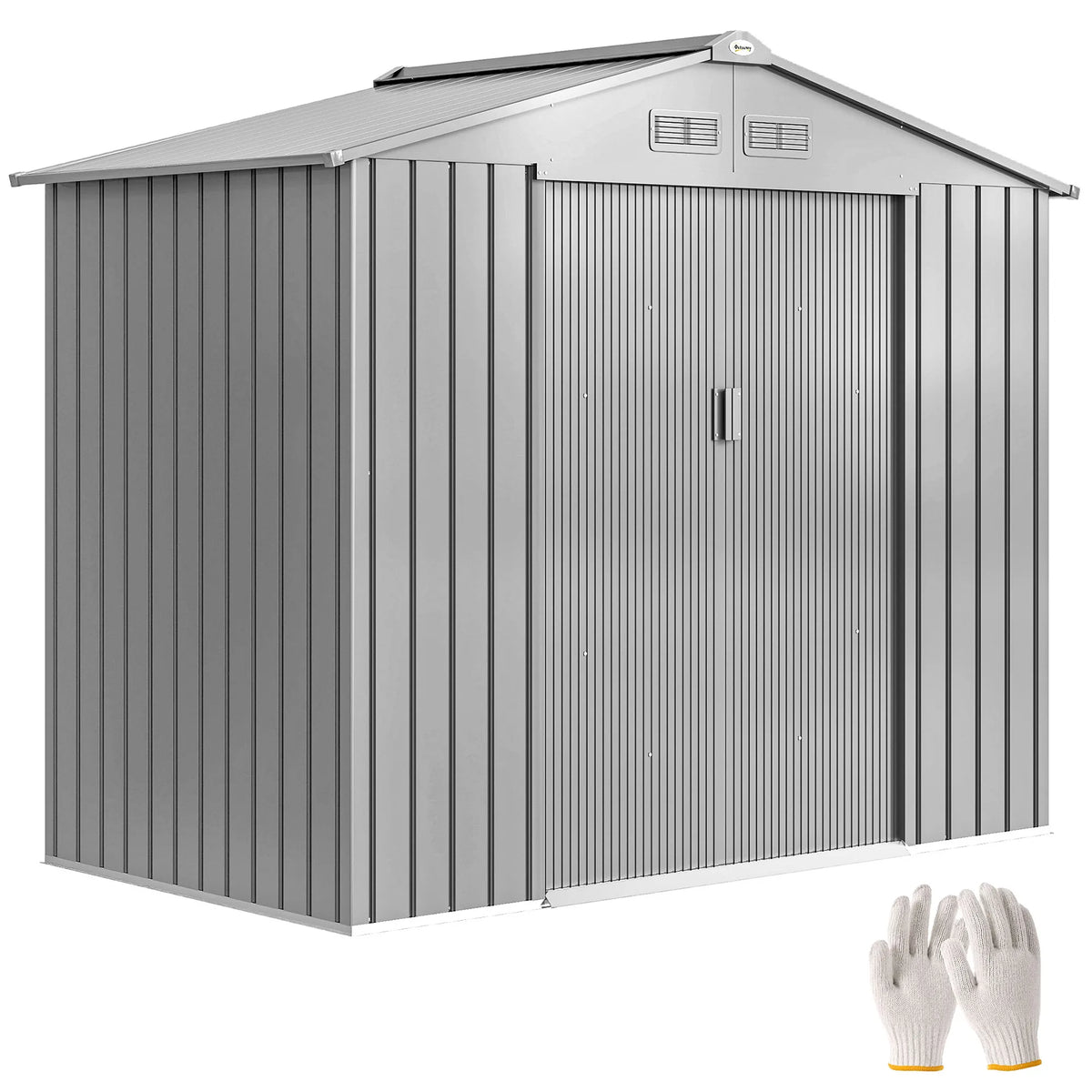 7 x 4ft Metal Garden Shed with Lockable Sliding Doors and Foundation Kit, Light Grey