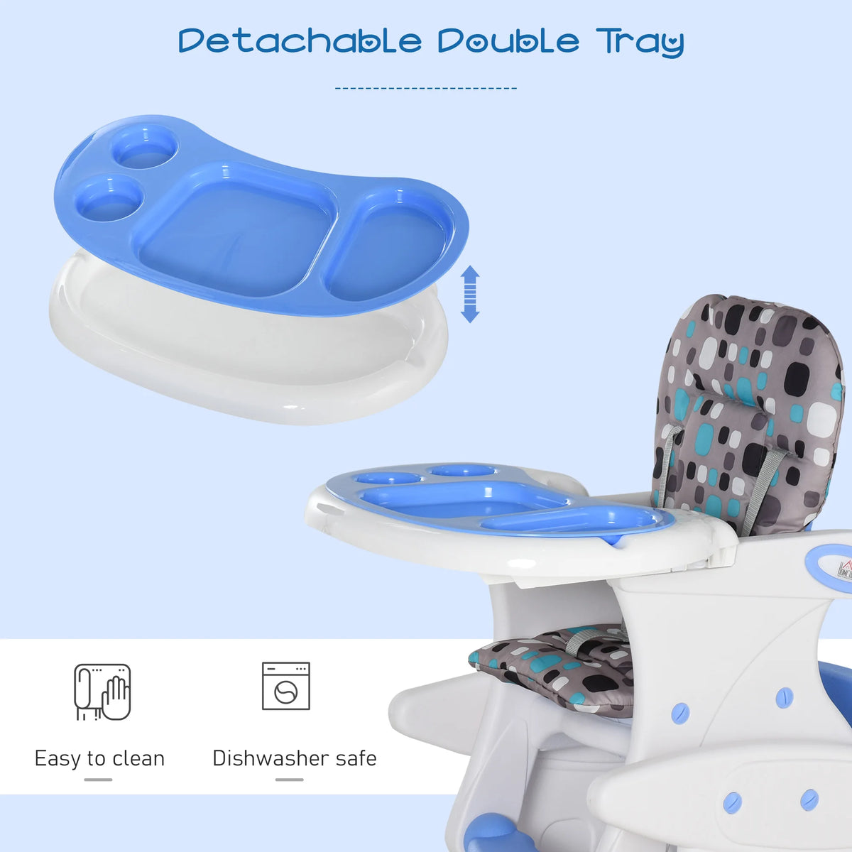 2 in 1 Convertible Baby High Chair to Booster Seat with 5 Point Harness Removable Tray HDPE 50kg