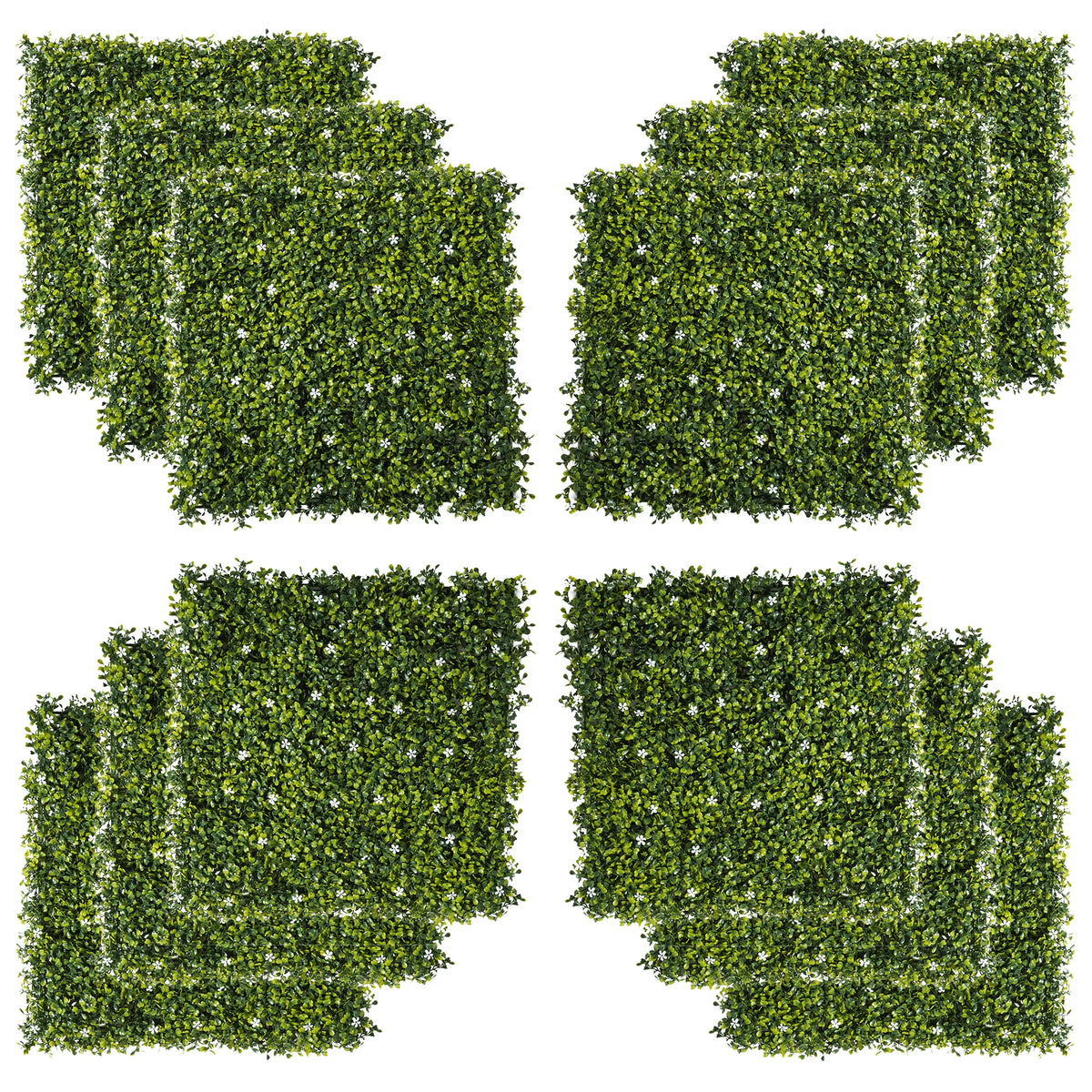 12PCS Artificial Boxwood Wall Panels 50cm x 50cm Grass Privacy Fence Screen Faux Hedge Greenery Backdrop