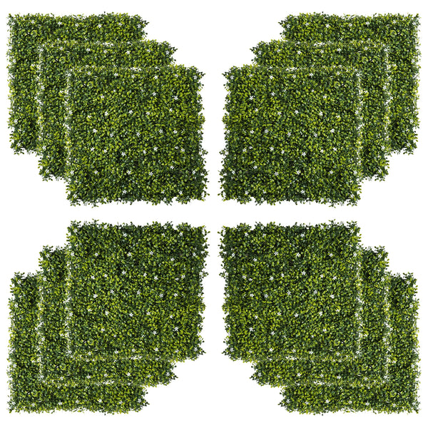 12PCS Artificial Boxwood Wall Panels 50cm x 50cm Grass Privacy Fence Screen Faux Hedge Greenery Backdrop