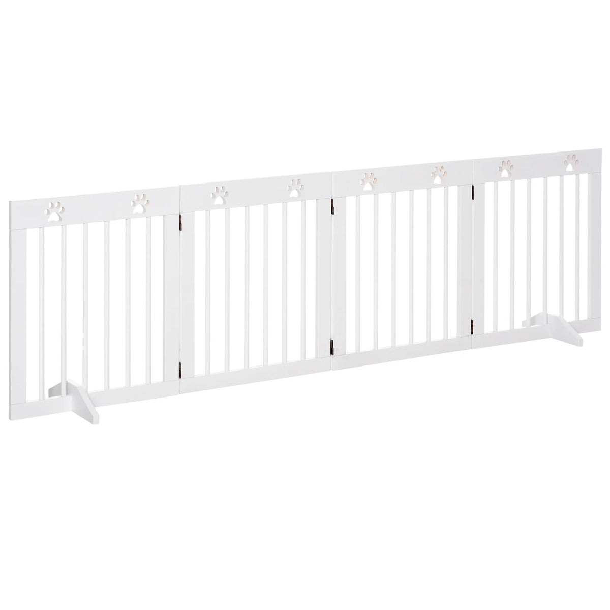 Freestanding Pet Gate 4 Panel Folding Wooden Dog Barrier w/ Support Feet