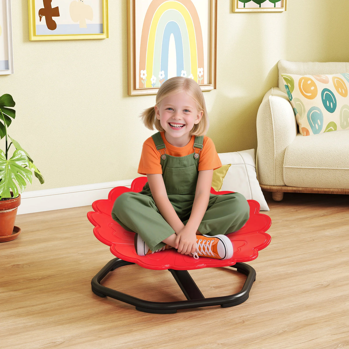 Sensory Spinning Chair for Kids 360 Degree Swivel Flower Shaped Seat with Anti Slip Strips Steel Base
