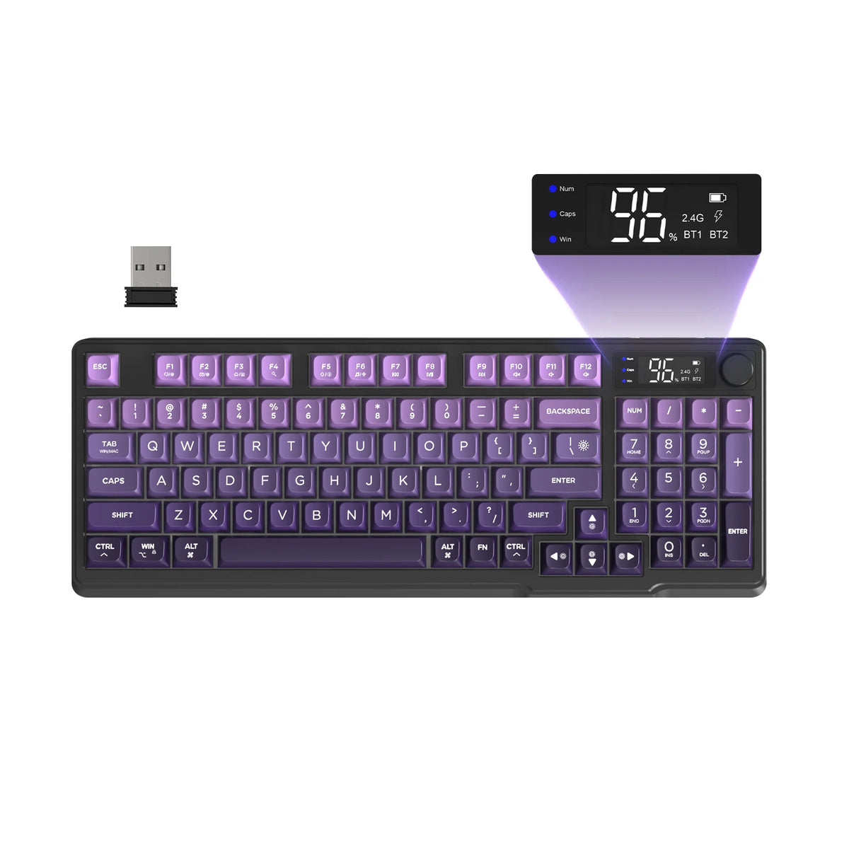 Wireless Gaming Keyboard with Display Screen & Knob – 94 Keys, Bluetooth & 2.4GHz, Quiet Membrane