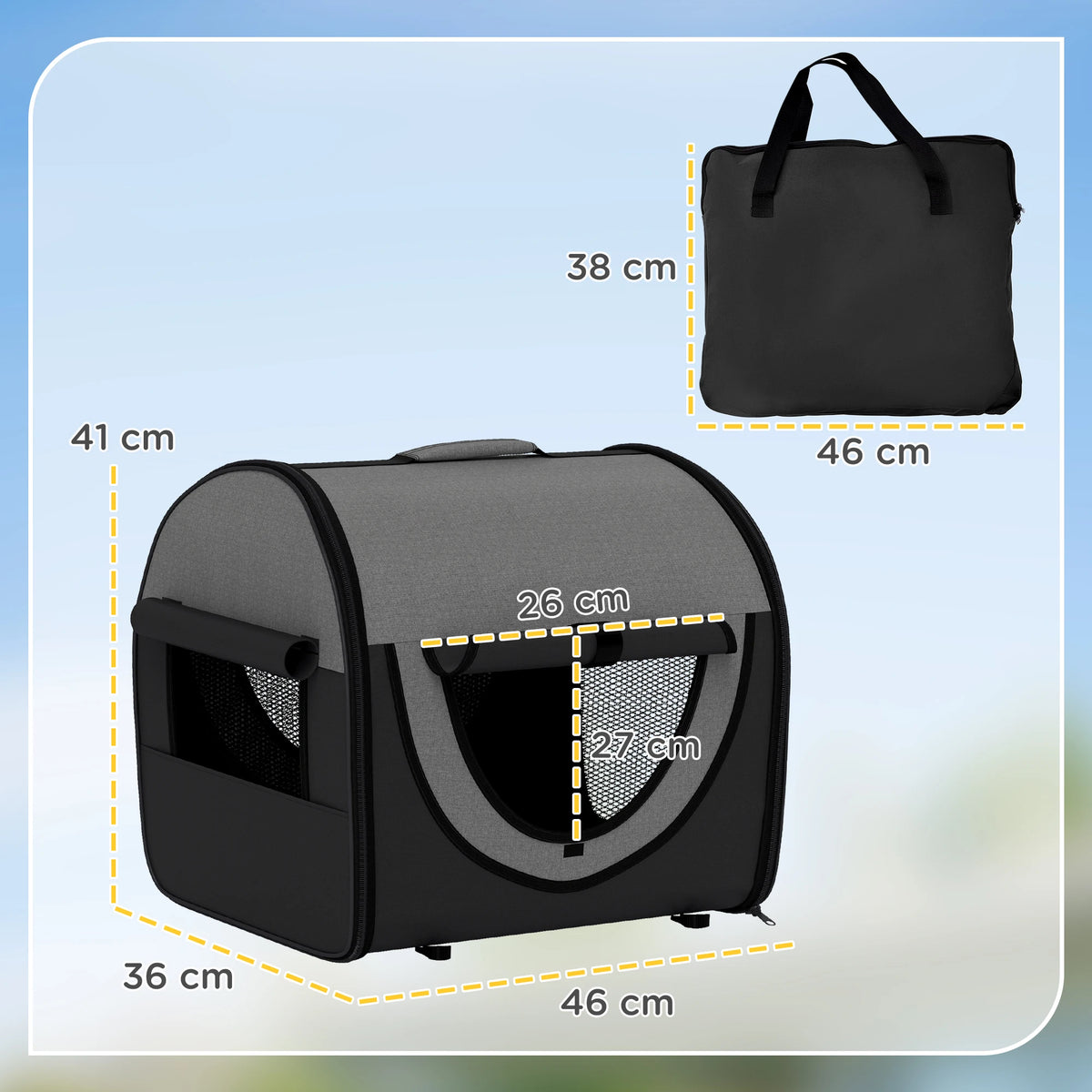Folding Soft Pet Crate Fabric Travel Carrier with Cushion and Storage Bag for Cats and Small Dogs 46x36x41cm