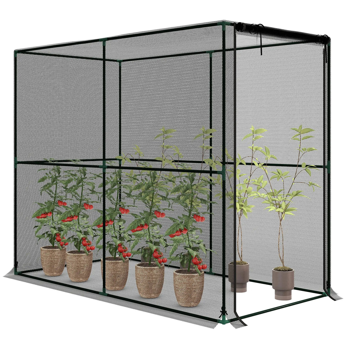Walk-In Fruit Cage with Netting and Zipped Door, 200 x 100 x 160cm, Black