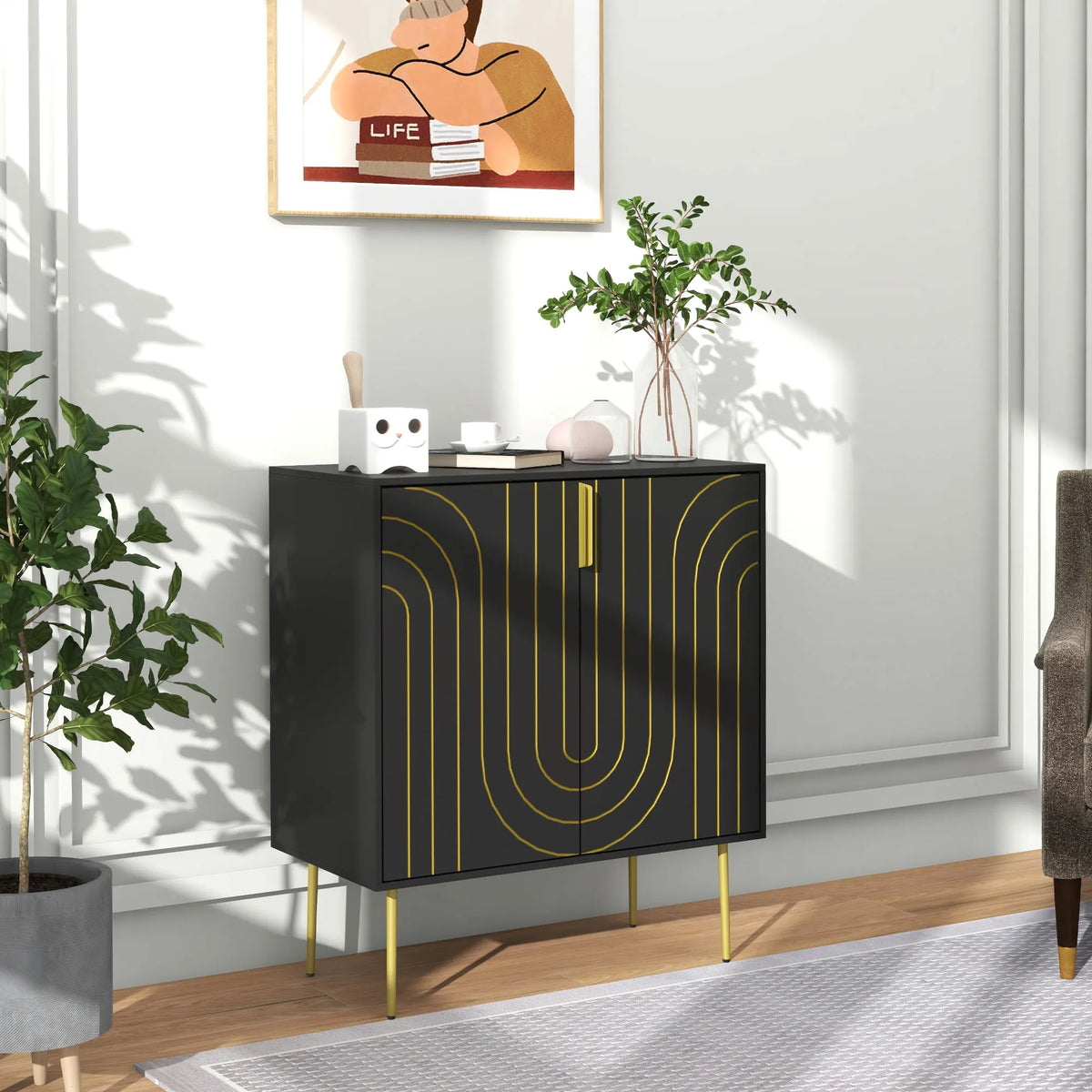 Freestanding Storage Cabinet with Adjustable Shelf for Living Room, Black