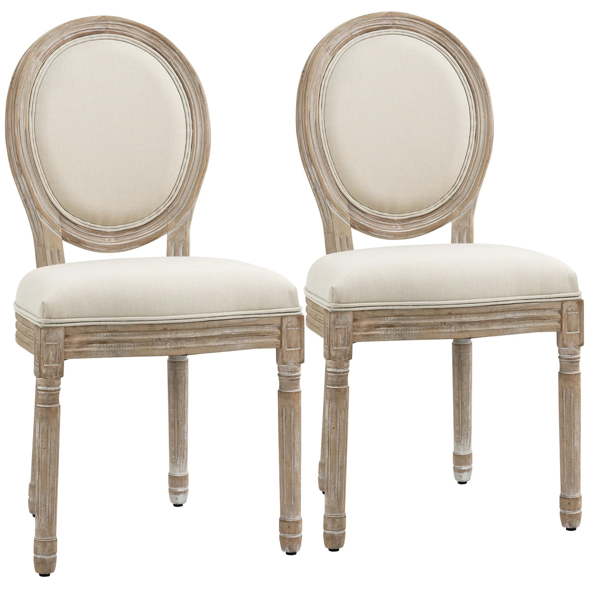 French-Style Dining Chairs, Set of 2 with Linen-Look Upholstery and Oval Backs