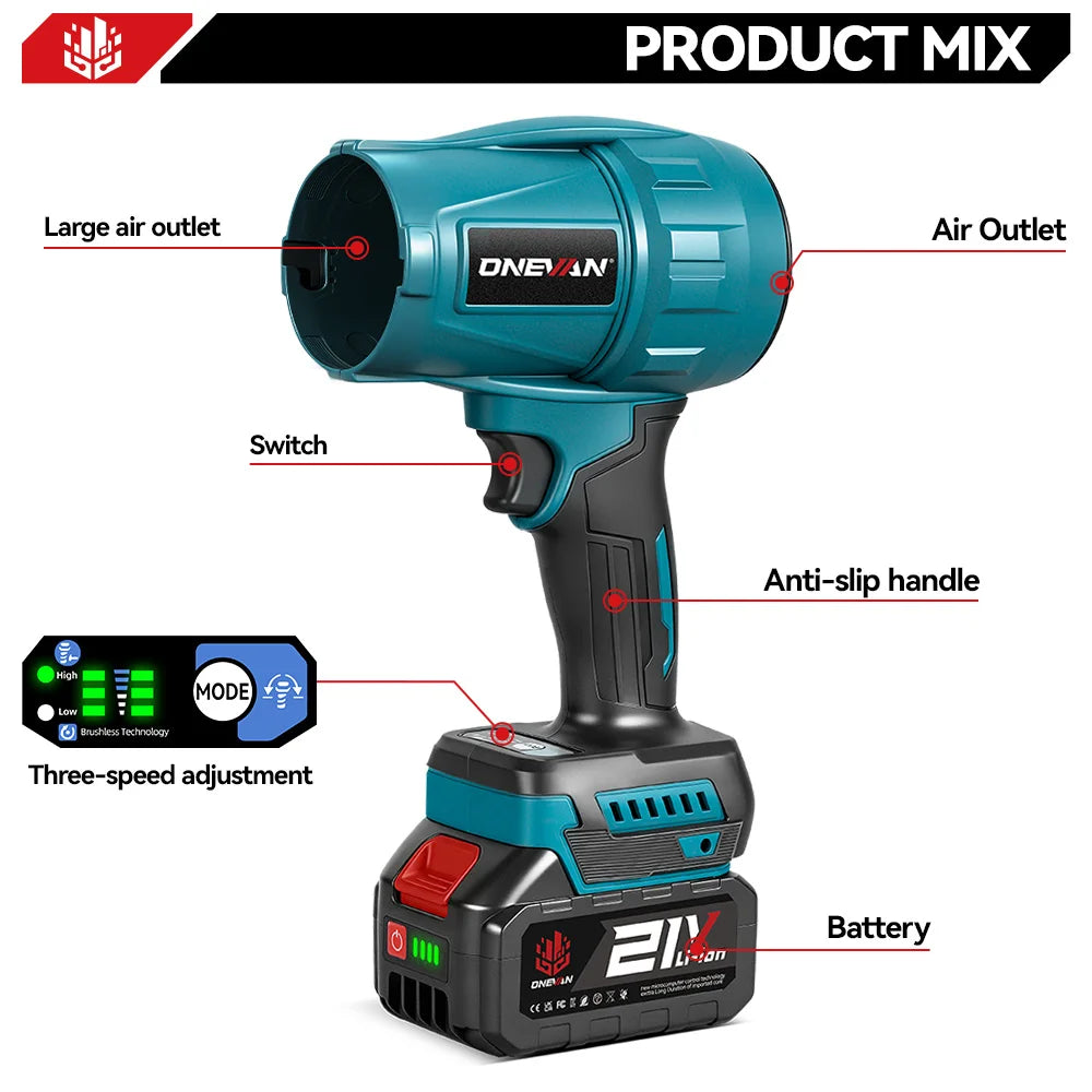 Cordless Brushless Turbo Blower for Makita 18V Batteries, 4 Nozzles