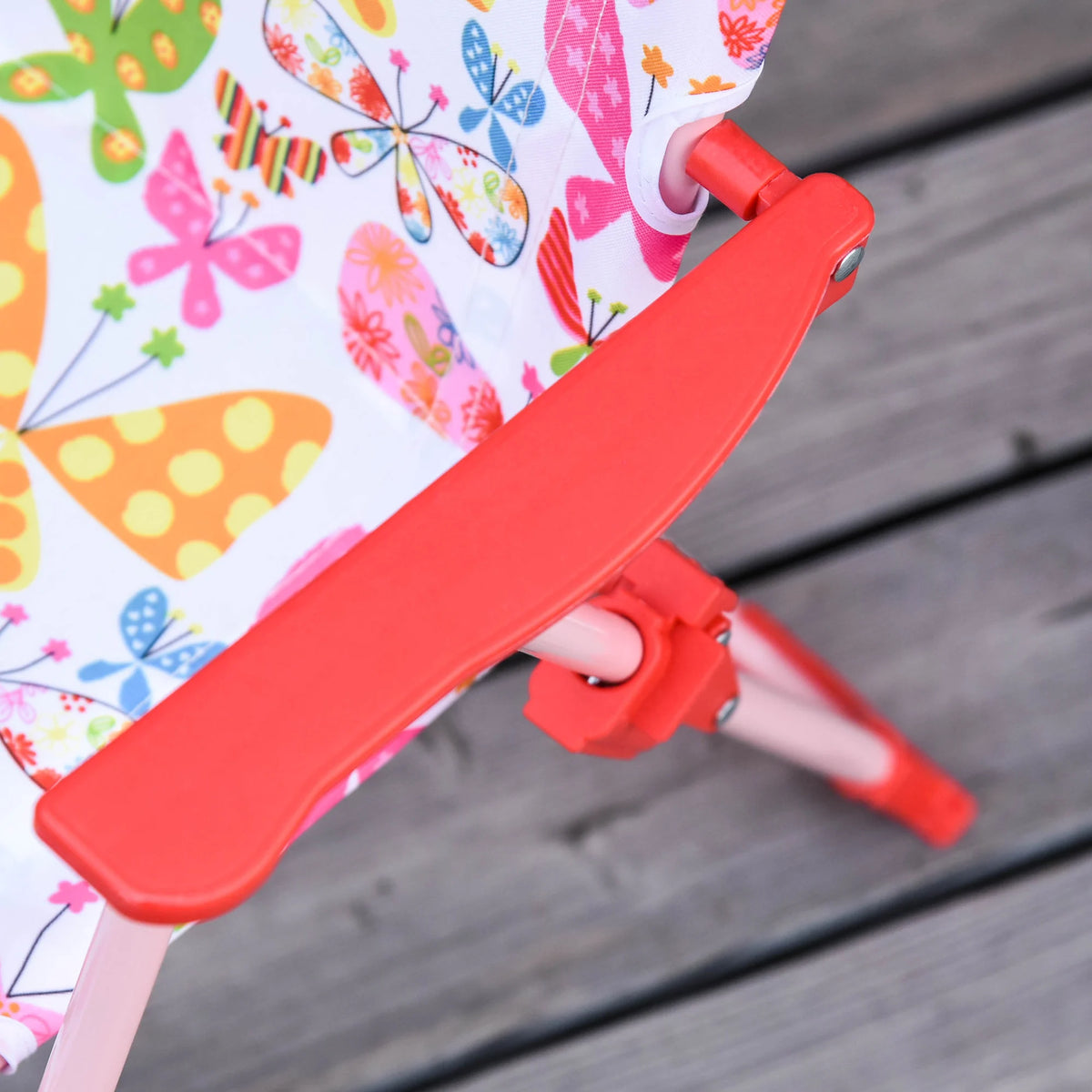 Kids Folding Picnic Table and Chair Set with Parasol Butterfly Pattern 2 Deck Chairs Metal Frame