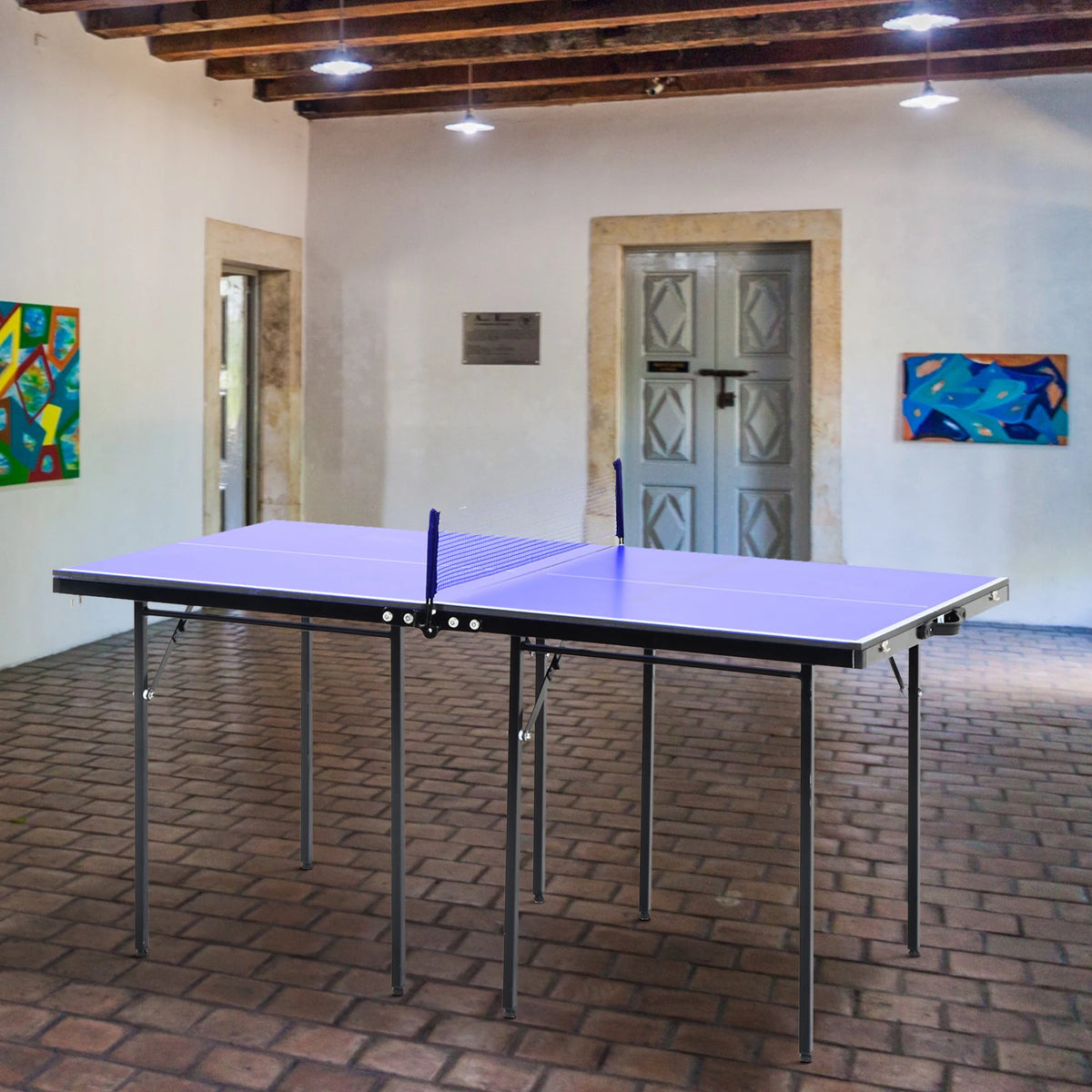Folding 5ft Mini Table Tennis Table with Net, Blue