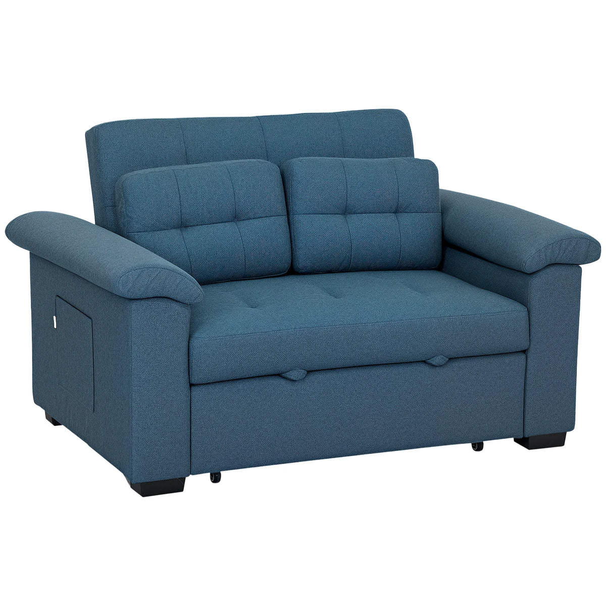 2 Seater Click Clack Sofa Bed with Pocket Springs and Pillows, Blue