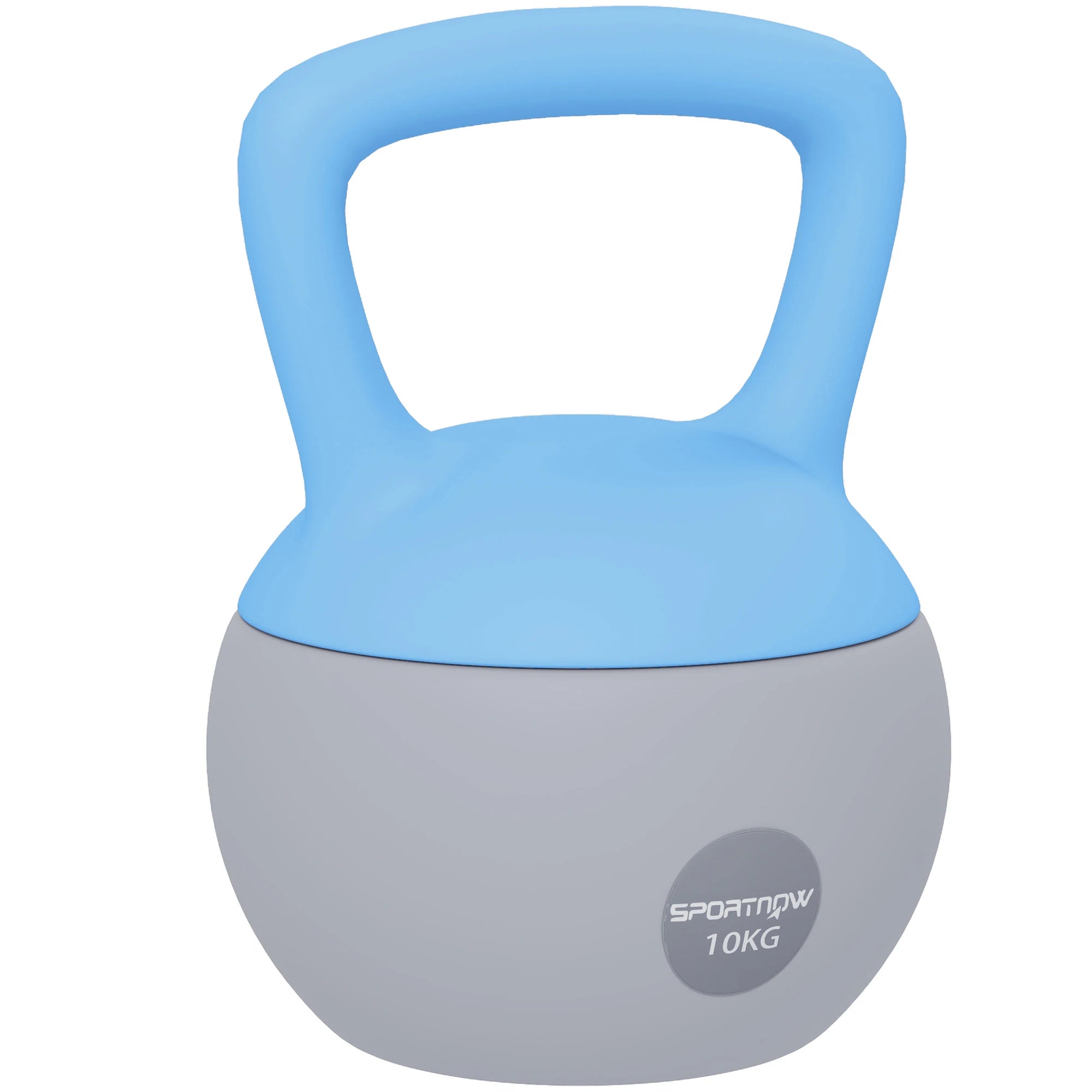 10kg Soft Kettlebell Non-Slip Handle Flat Base Metal Sand Fill Home Gym Weight Training Light Blue and Grey