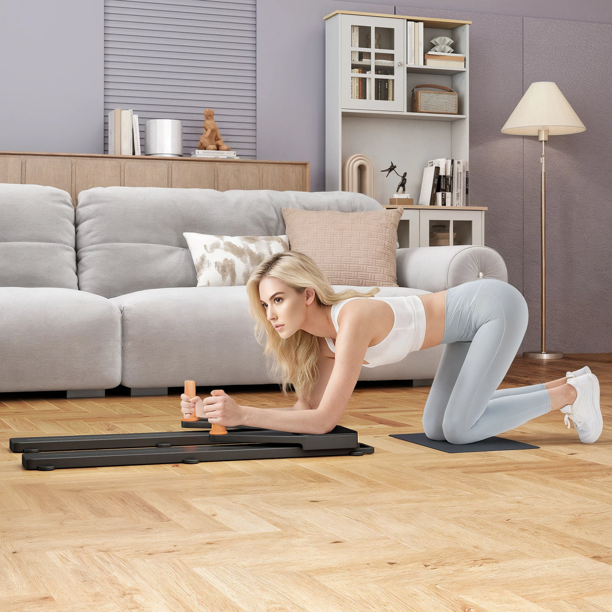 Pilates Reformer Board with Knee Pad for Home Gym, Multi-Functional Ab Roller Board