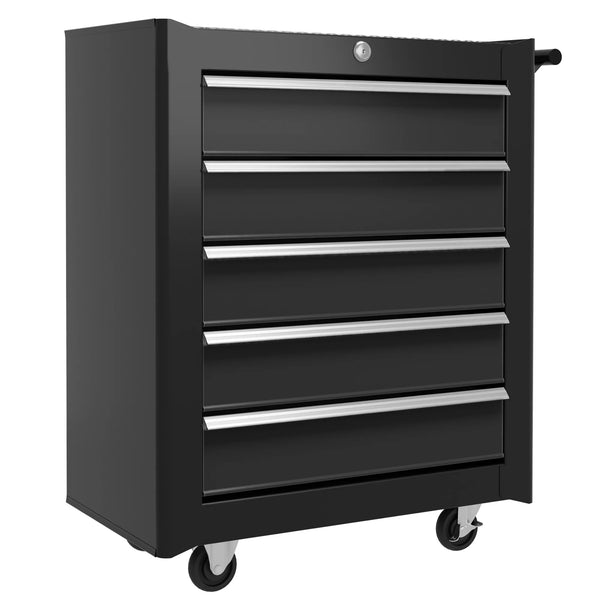 5-Drawer Lockable Tool Chest with Wheels, Steel Tool Storage Cabinet, Black
