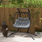 2-Seater PE Rattan Hanging Egg Chair with Thick Cushion, Four-Leg Steel Frame for Indoor and Outdoor Use