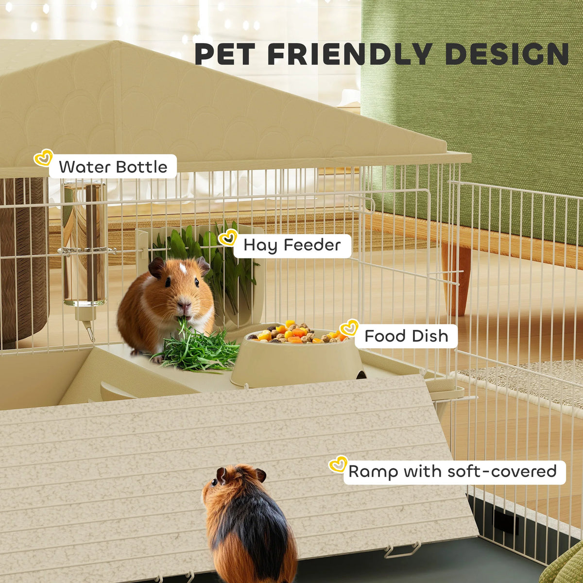 Small Animal Cage, Guinea Pig Cage with Removable Pet Playpen, Beige