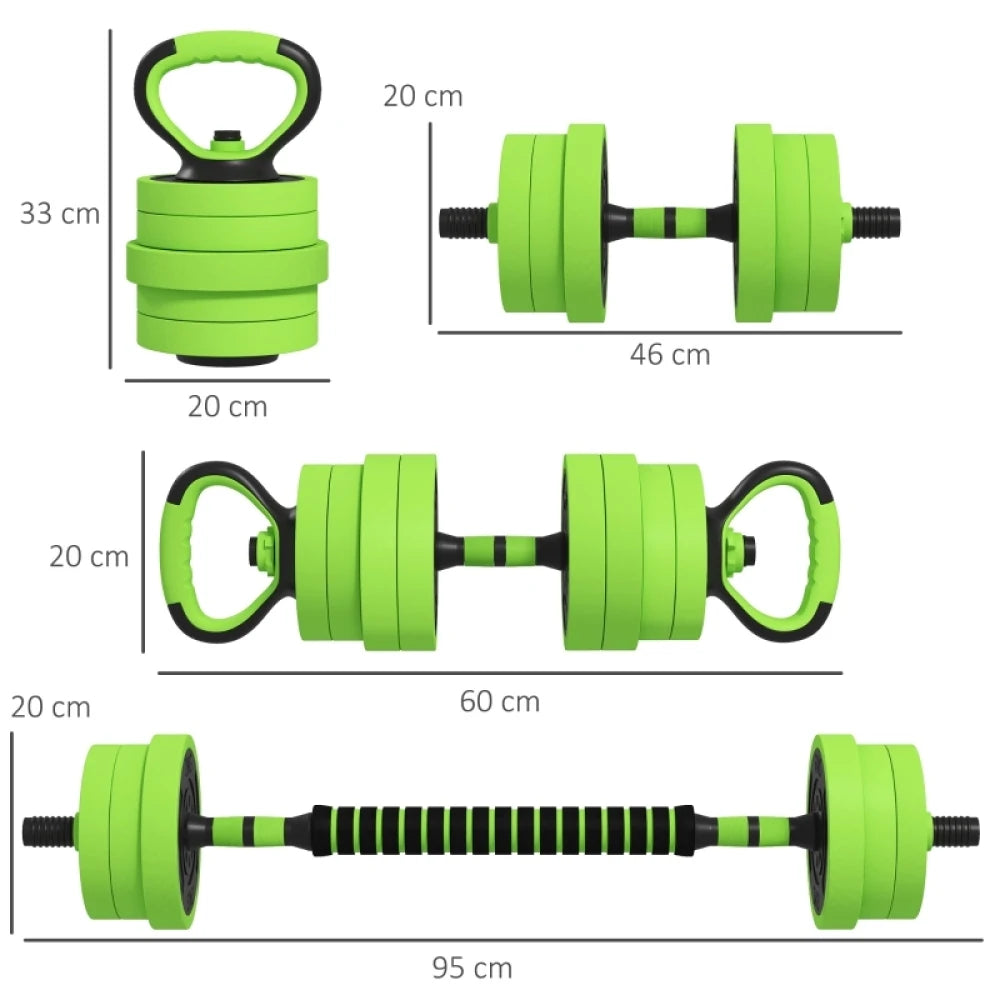 20kg 4 in 1 Adjustable Dumbbell Set with Barbell Kettlebell Push Up Stand Green for Home Gym