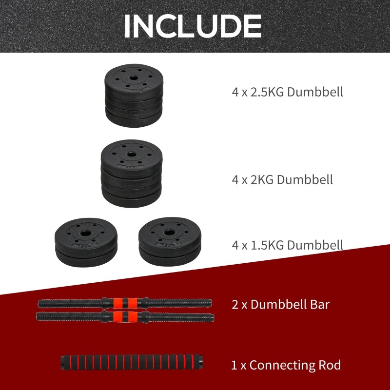 25kg 2 in 1 Adjustable Dumbbells Barbell Weight Set Black for Body Fitness Home Office Gym
