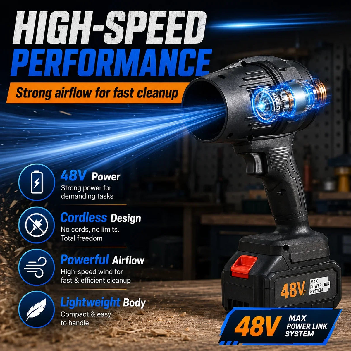 Cordless Handheld Turbo Air Blower with 2 Batteries and Charger