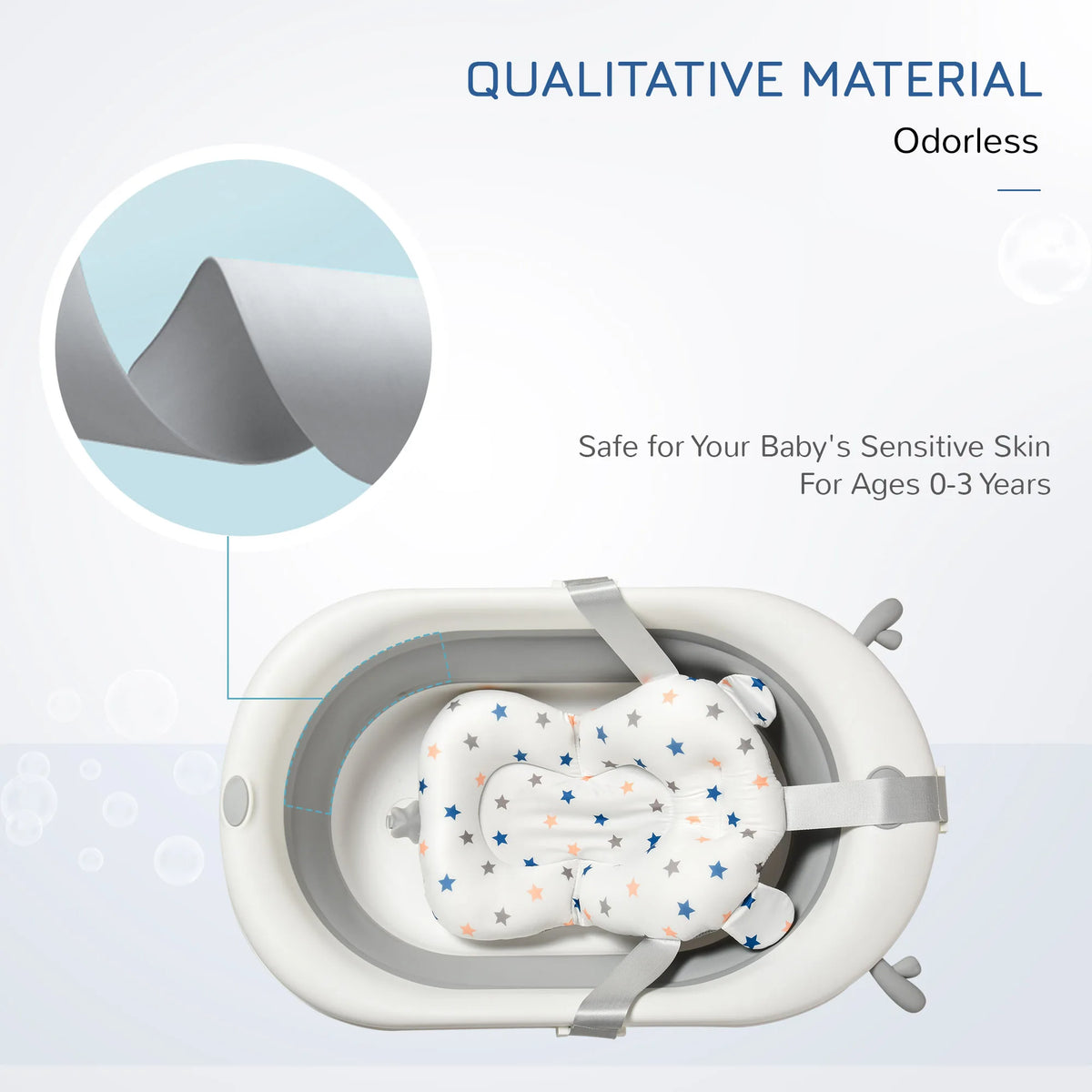 Foldable Baby Bath Tub with Temperature Indicating Plug Ergonomic Cushion and Non Slip Folding Legs
