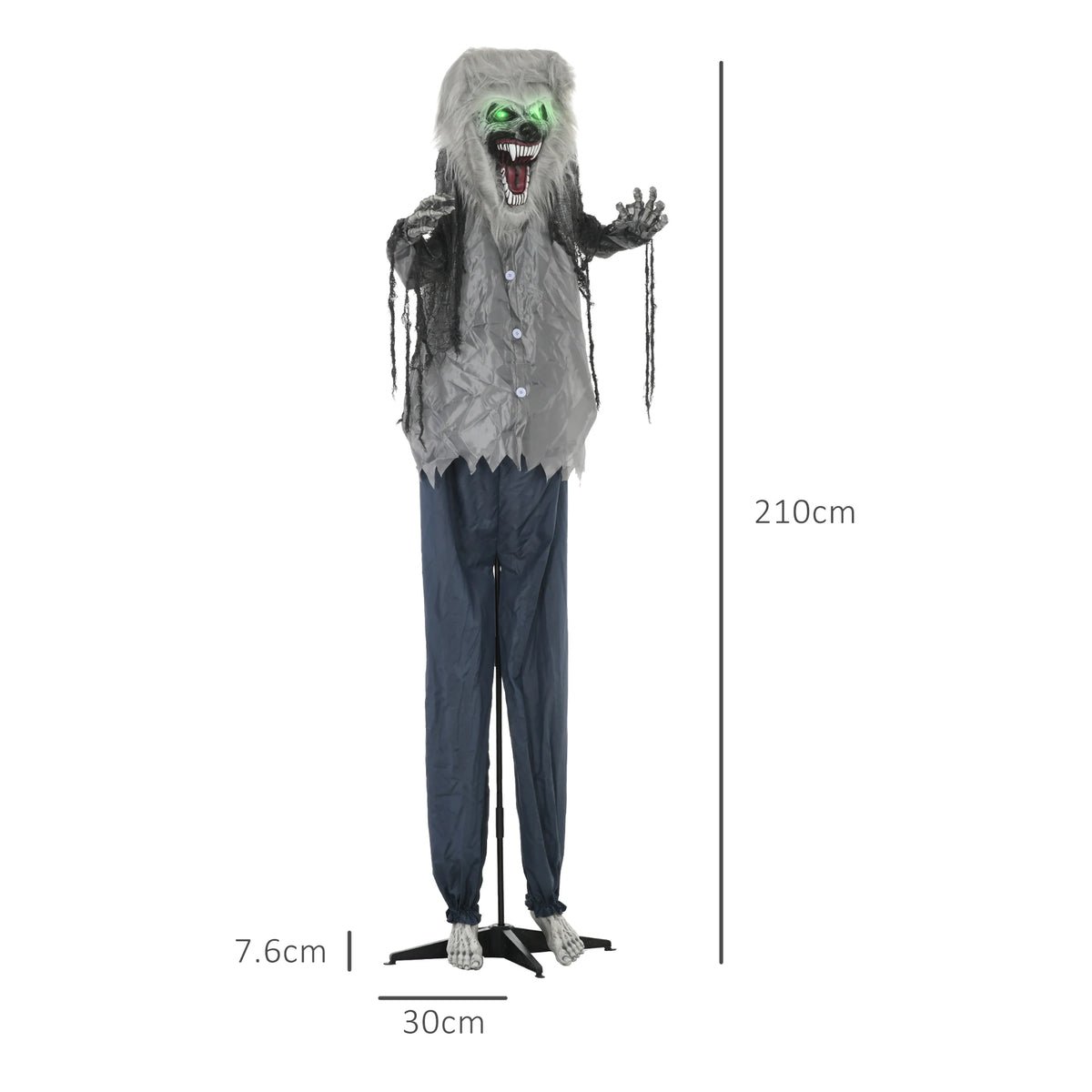 Green light up eyes on an animated werewolf decoration