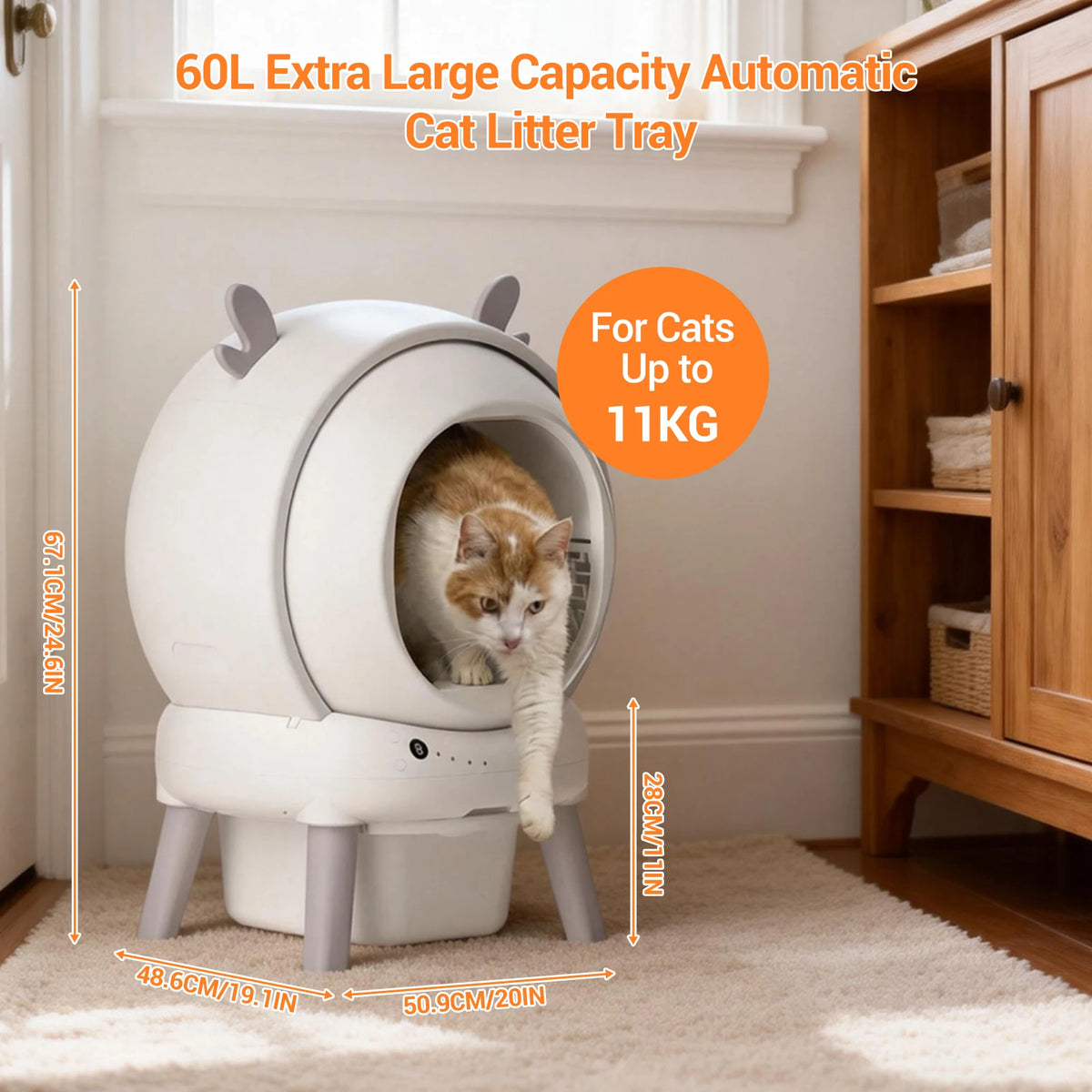 XXL Self Cleaning Cat Litter Box, 60L Automatic Tray with App Control
