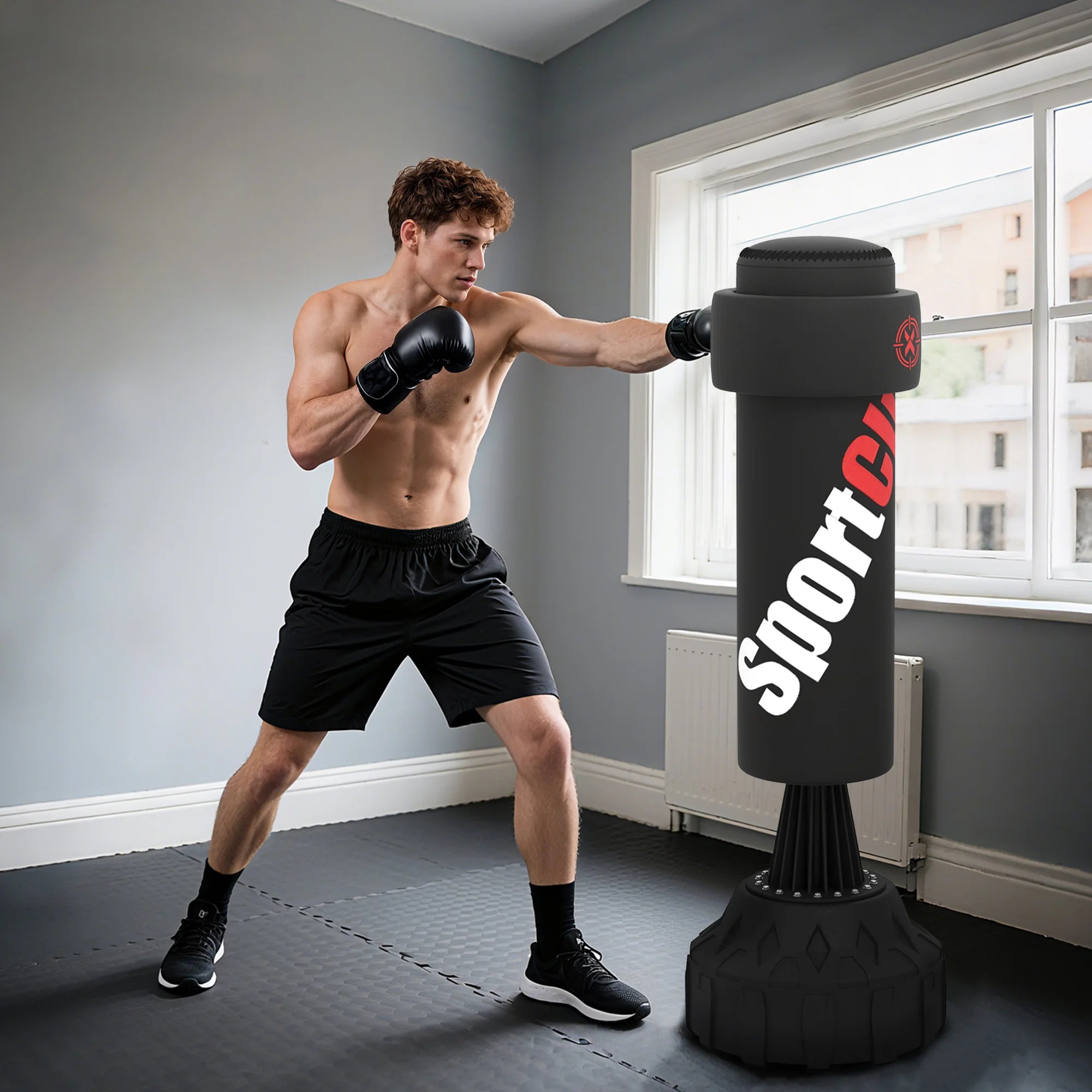 175cm Freestanding Punching Bag with Stand and Hand Wraps Boxing Training Bag for Home Gym Unisex